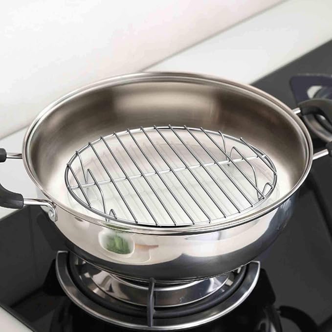 TeamFar Round Cooling Rack Set of 4, 7½ Inch Round Baking Steaming Roasting Rack Set Stainless Steel for Pot Air Fryer, Healthy & Mirror Finish, Dishwasher Safe & Rustproof