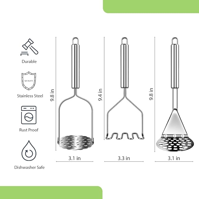 3 PCS Potato Masher Stainless Steel,Bean Smasher,Food Fruit Egg Masher Metal,Masher Kitchen Tool