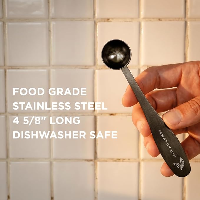 Black Matte Stainless Steel 1 Gram (1/2 Teaspoon) Matcha Measuring Spoon for Perfect Matcha Lattes.
