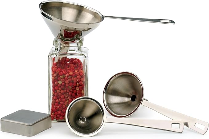 RSVP International Endurance Collection Kitchen Spice Jar/Oil Bottle Funnel, Stainless Steel and Dishwasher Safe, Mini Set, Various Sizes