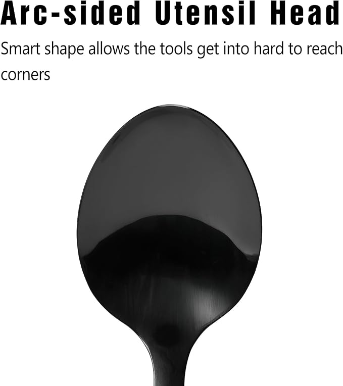 Black Stainless Steel Cooking Spoon, Solid Serving Spoon and Basting Spoon with Ergonomic Handle for Stirring, Mixing, Serving and Sauces, Dishwasher Safe