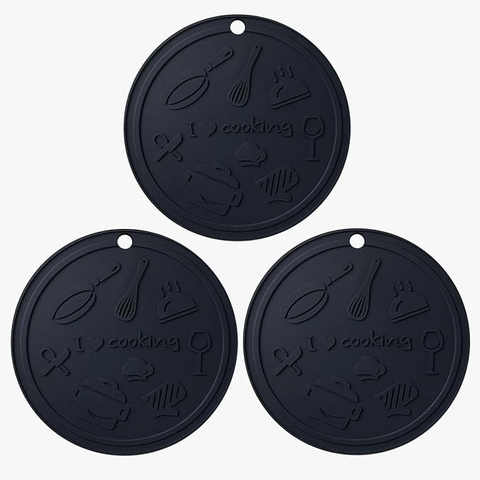 Silicone Trivet Mats - 3 Heat Resistant Pot Holders, Non-Slip Hot Pads for Kitchen, Food Grade Silicone, BPA Free, Easy to Wash (Black)