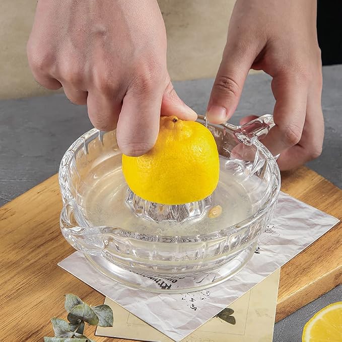 Citrus Juicer with Handle and Pour Spout, Glass Manual Juicer for Small Lemon and Small Orange