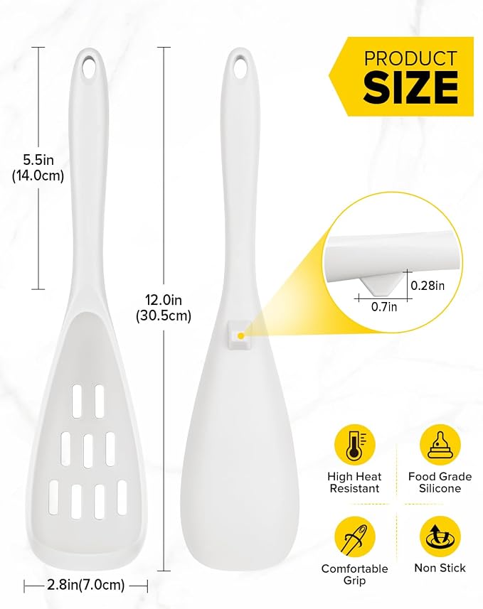 Pack of 2 Cooking Spoons for Non Stick Cookware, Multifunction Spatula Spoon BPA-Free, One-Piece Design, Suitable for Scooping, Scraping, Serving and Mixing (WHITE)