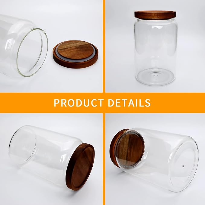 67oz 3pack Glass Pantry Storage Jars with Wooden Lids,Glass Jars | Glass Storage Containers with Lids,Glass Storage Jars for Tea,Spice,Cereal, Egg,Flour,Coffee,Cookie