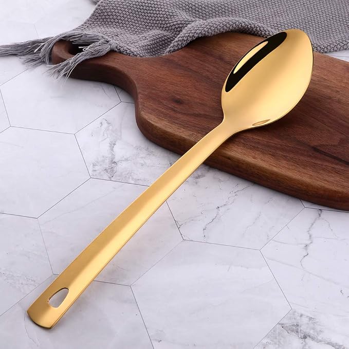 6 Pcs Gold Large Serving Spoon, Stainless Steel Titanium Plated Serving Spoons Set Mirror Finish for Elegant Buffet Banquet Party Holiday Dinner serving, Dishwasher Safe(13 inches/33.2cm)
