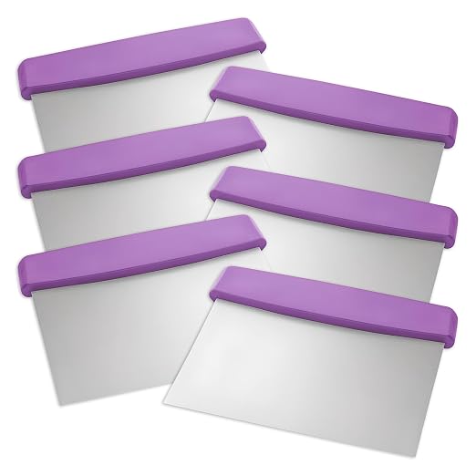 OCS Parts 6-Pack 6" Stainless Steel Dough Cutter and Bench Scraper | Purple Handle | Cutter for Pizza Dough, Bread, and Pastry Dough | Multipurpose Kitchen Utensil