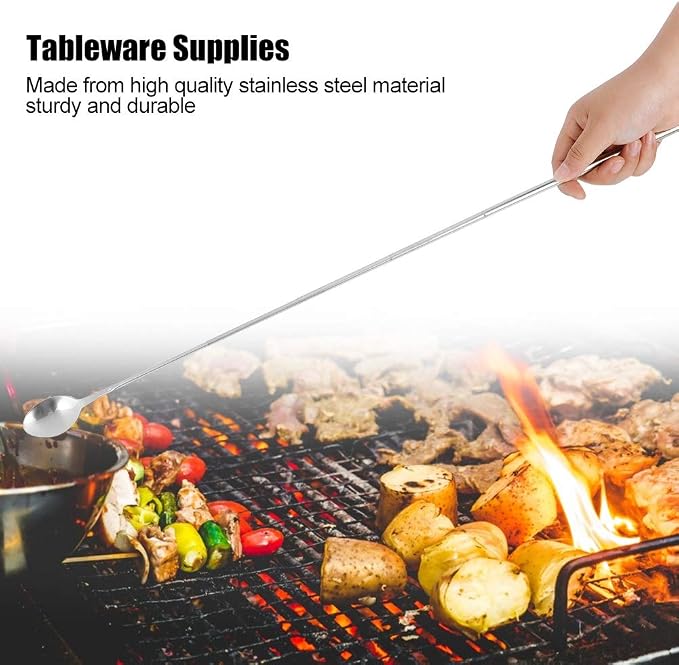 Stainless Steel Extendable Stirring Spoon - 24.4in Long Telescopic Handle for Barbecue & Tableware Supplies