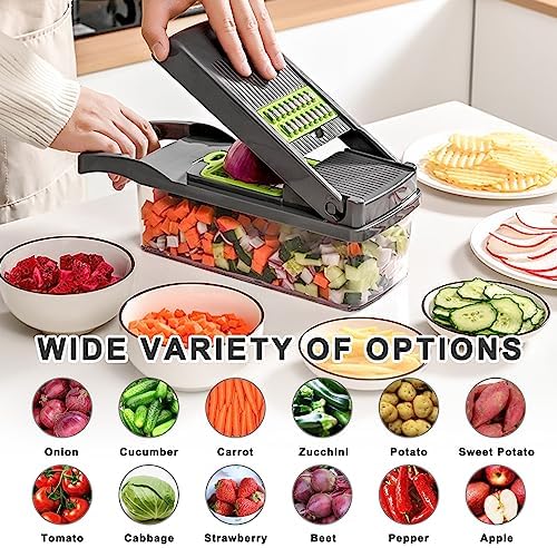 Multifunctional Veggie Chopper - 14 in 1 Food Chopper With 8 Blades, Slicer, Dicer, Cutter for Vegetables, Onions, and More - Hand Guard Included