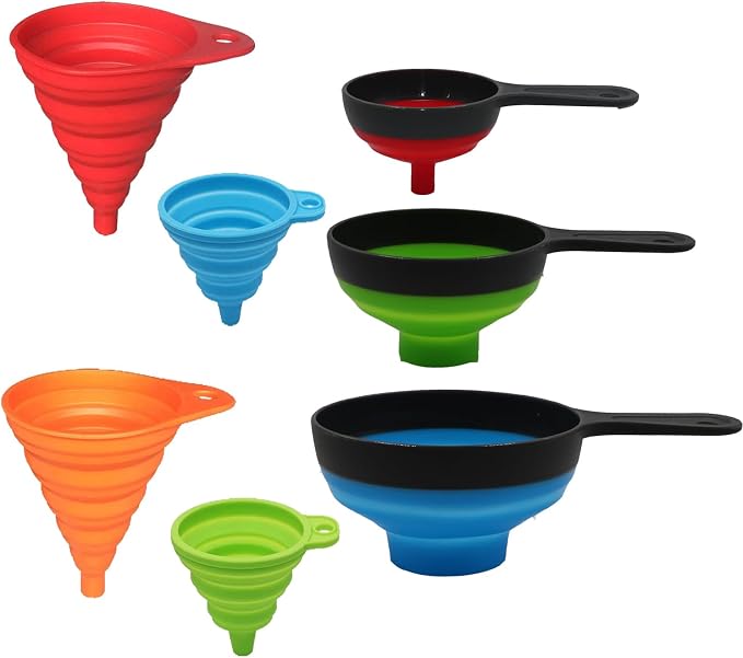 KongNai Silicone Collapsible Kitchen Funnels 4 Pack + Wide Mouth Canning Funnels 3 Pack