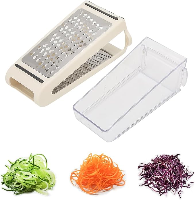 Cheese Grater - Reversible Box Grater with Two Sides Handheld | Double Sided Food Grater with Storage Container, Stainless Steel Blades for Cheese,Vegetables,Ginger,Garlic