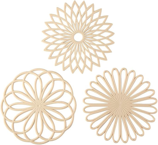 Set of 3 Silicone Trivet Mat - Table & Countertop Hot Pads - Non-Slip & Heat Resistant Modern Kitchen Pads for Pots & Pans, Beige