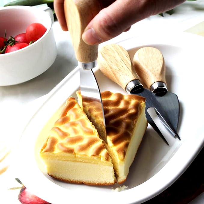 LTWQLing 4-Piece Cheese Knives Set, Stainless Steel Cheese Slicer with Wood Handle for Party Trays and Dinner Table
