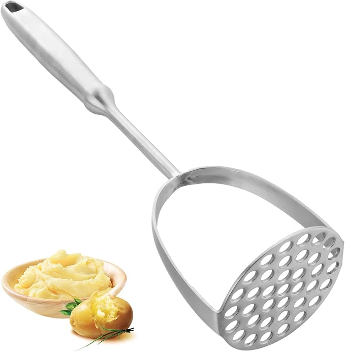 ASelected Potato Masher Stainless Steel with Long Handle Potato Masher, Kitchen Masher, Vegetable Masher, Dishwasher Safe for Mashed Potatoes, Creamy Mashed Potatoes (315 x 80 mm)