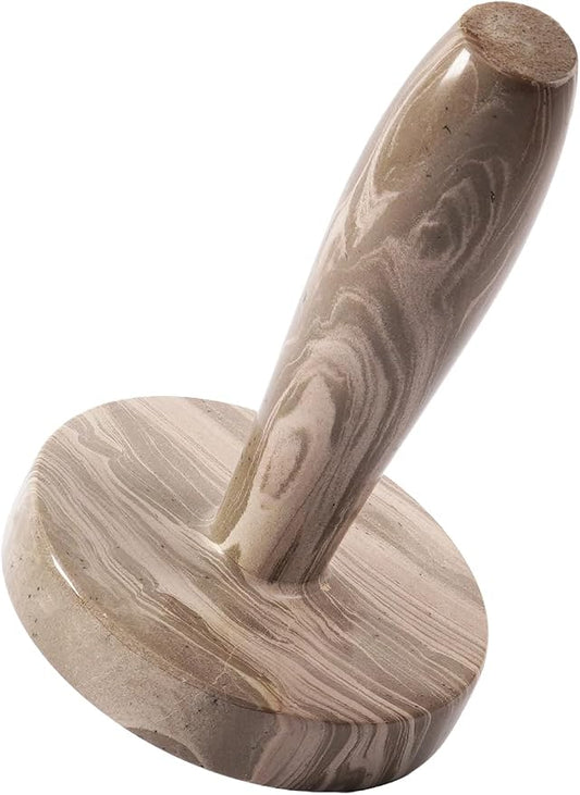 Marble Meat Pounder Tenderizer 5" Inches Brown Handmade Round Chicken Flattener Tool - Works Great As A Smash Burger Press - Meat Flattener for Steak, Chicken, Pork