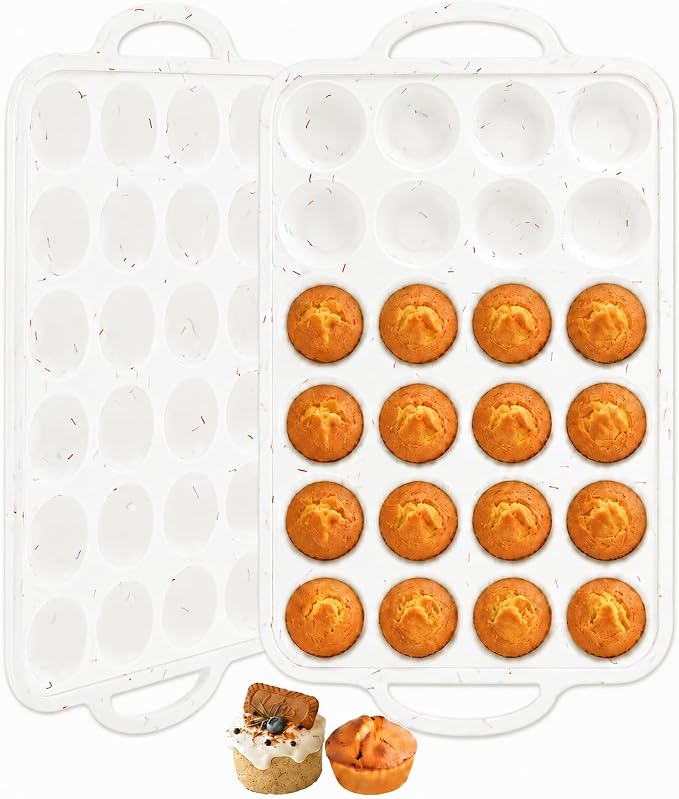 Silicone Mini Muffin Pans for Baking 24 Cup with Steel Frame Non-Stick, 2Pack Small Cupcake Pan, BPA Free Food Grade, Easy Release, Dishwasher Oven Freezer Microwave Safe for Muffin Tin Cake Pop Molds