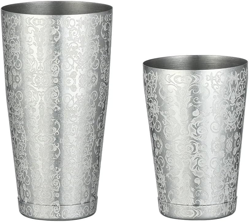 Stainless Steel Boston Shaker with Etched Pattern Weighted Shaking Tin Set (Spirit Vintage)