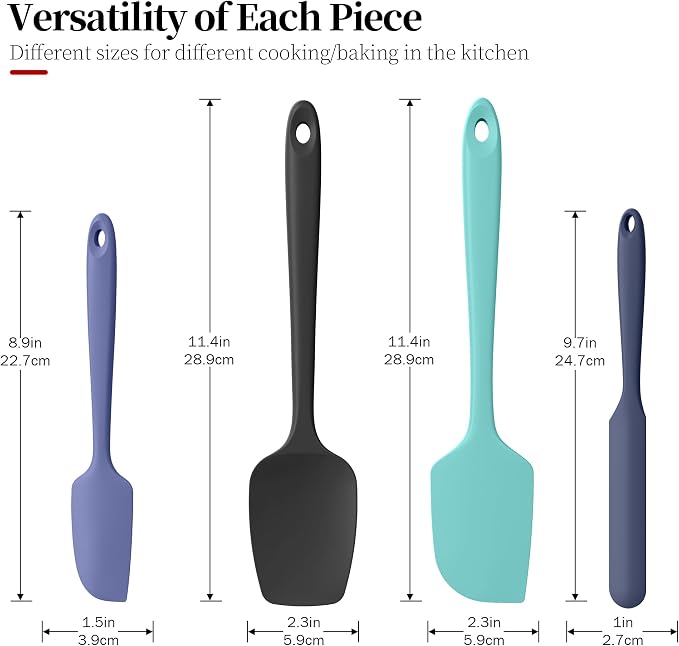 Heat Resistant Silicone Spatula Set of 4, Luxiwise 600ºF High Temp Baking Scraper Cooking Utensils Non-Stick BPA-Free for Seamless Mixing, Folding, Scraping with Rubber Kitchen Essentials (Multi-3)