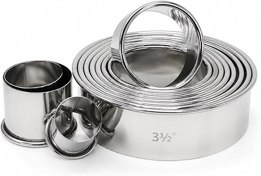 HUJI Round Pastry Dough Cutter Set For Baking Cookies Biscuits Donuts Scones Heavy Duty (1 Pack, Set of 11 Round Cutters)