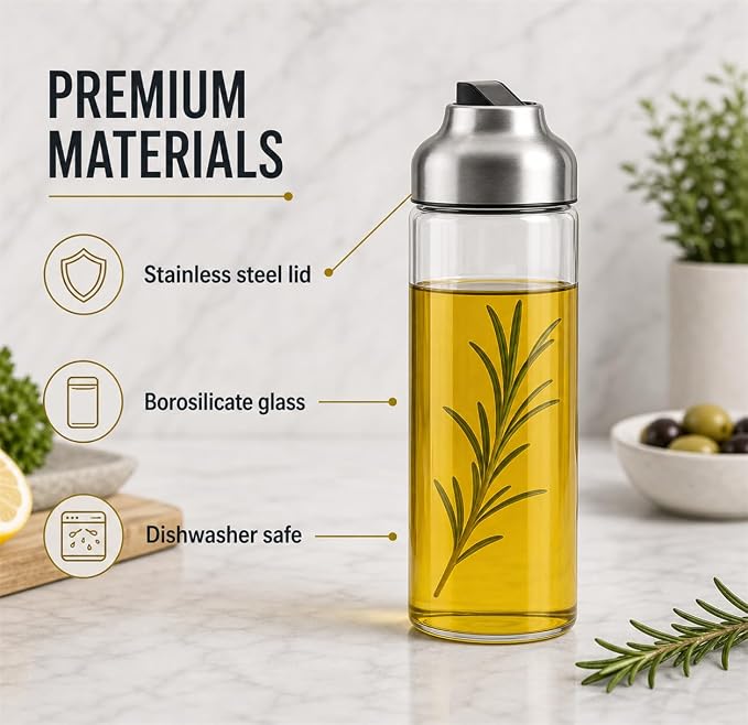Aelga Olive Oil Dispenser - 14 OZ Glass Oil and Vinegar Dispenser Bottles Set for Kitchen No Drip-Set of 2