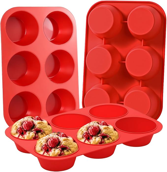 CAKETIME Silicone Jumbo Muffin Pan 3 Pack 6 Cup 3.5 Inch Large Muffin Tin Non Stick BPA Free for Baking Giant Muffins Cupcakes Frittatas