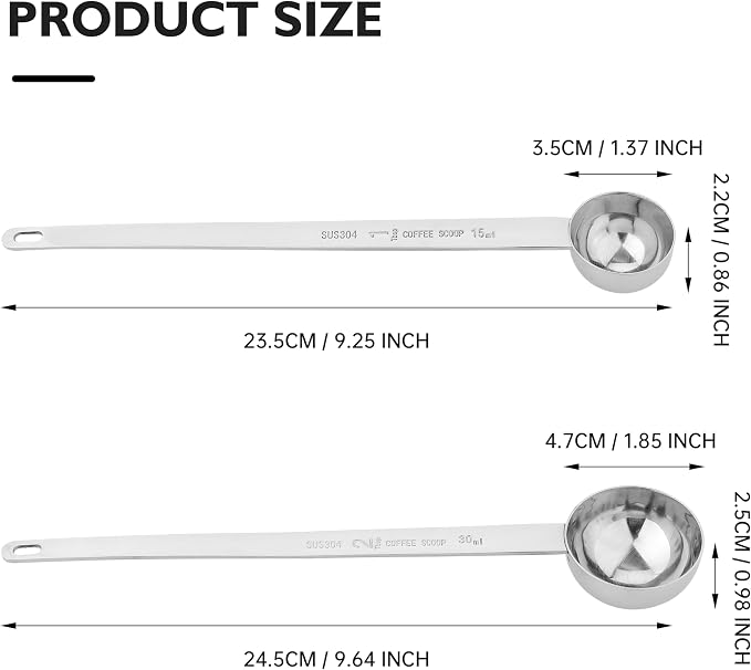 REDANT Long Handle Measuring Spoons Set, Stainless Steel 1 & 2 Tbs - Funnel & Coffee Scoop for Powder, Tea, Sugar