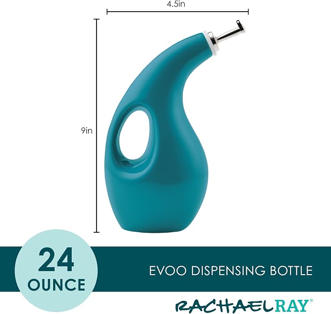 Rachael Ray Ceramics EVOO Oil and Vinegar Dispensing Bottle, 24 Ounce, Turquoise, (Pack of 4)