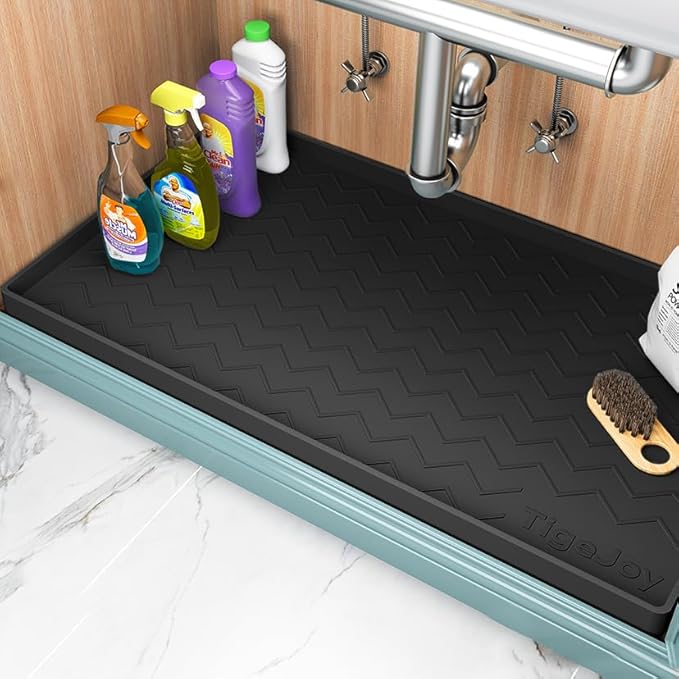 TigeJoy Under Sink Mats for Kitchen Waterproof 22" x 19", Cabinet Liner | Leak-Proof Silicone Mat Sink Protector, Kitchen Essentials Organizer and Storage,Boot or Shoe Tray, Pet Feeding Mat