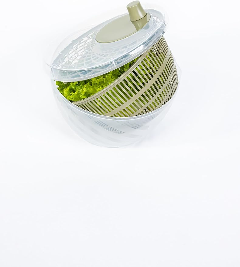BranQ Home essential GreenSpin Manual Salad Spinner for Drying Salad, Vegetables, Fruits or Herbs, Basket Volume 6 L, Made from BPA Free Plastic, Dimensions: 26 x 26.5 x 17.5 cm