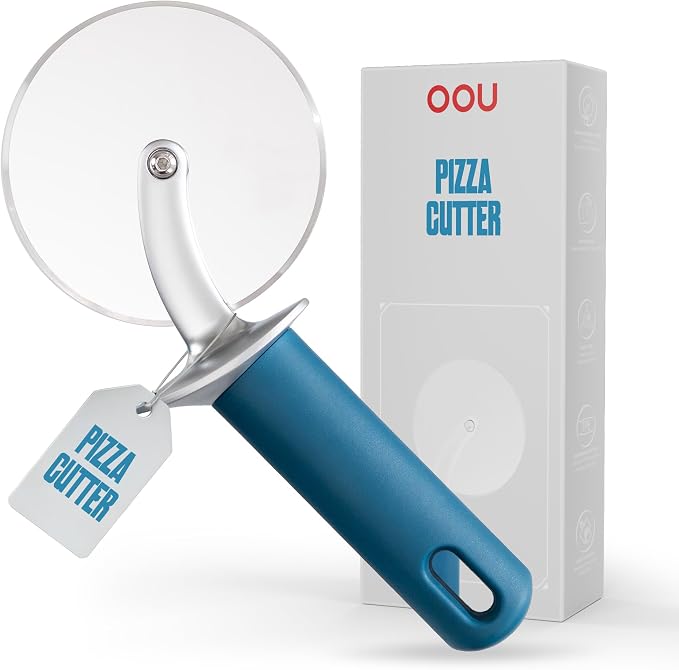 OOU Pizza Cutter, Stainless Steel Wheel Slicer with Premium Zinc Alloy Construction, Ergonomic TPE Non-Slip Grip Handle, Dishwasher Safe, Blue