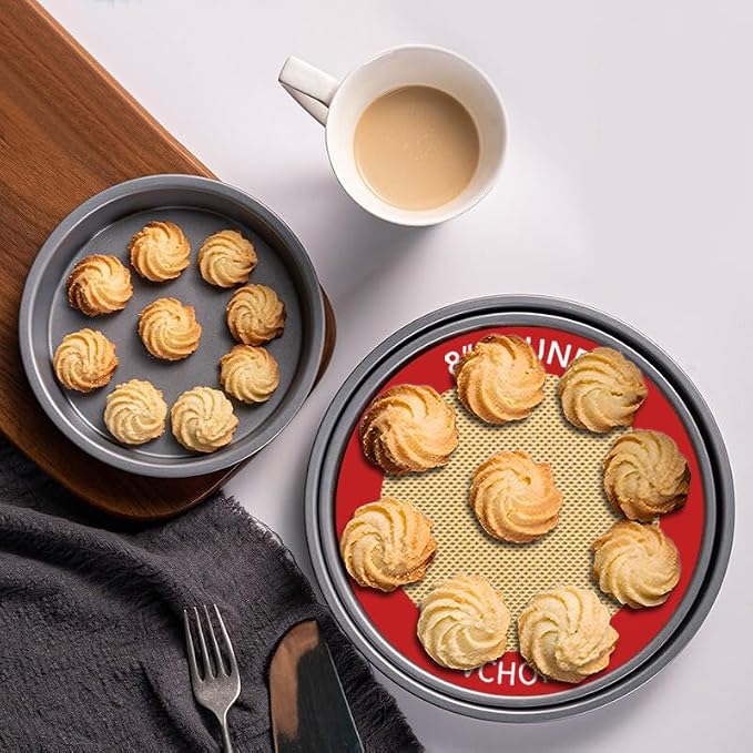 Silicone Baking Mats, Set of 4, Round dia 8 Inch, Non Stick, BPA Free, Baking Sheet Pan Liner for Cake,Pizza,Cookies,Macaron,Bread,Pastry,Toaster (Red, Round-dia 8 inch)