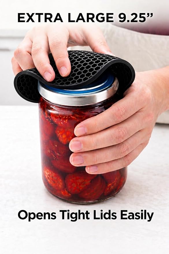 Extra Large 9.25" Silicone Jar Opener (2 Pack) – Non-Slip Thick Rubber Grip Pad for Weak Hands, Seniors & Arthritis – Opens Tight Jar Lids, Bottle Caps – Heat Resistant Trivet & Hot Pad
