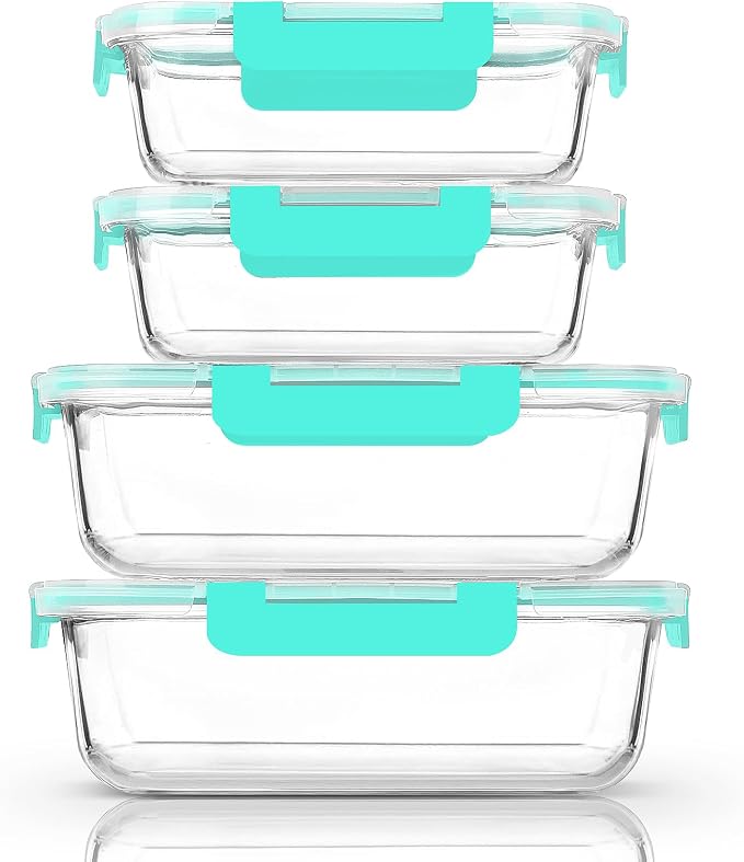 M MCIRCO 80 oz & 36 oz Extra Large Glass Food Storage Containers with Lids | Meal Prep Containers, 2 Pack 80 oz(10 cup) &2 Pack 36 oz (4.5 cup) Baking Containers, Microwave, Oven, Freezer, Green