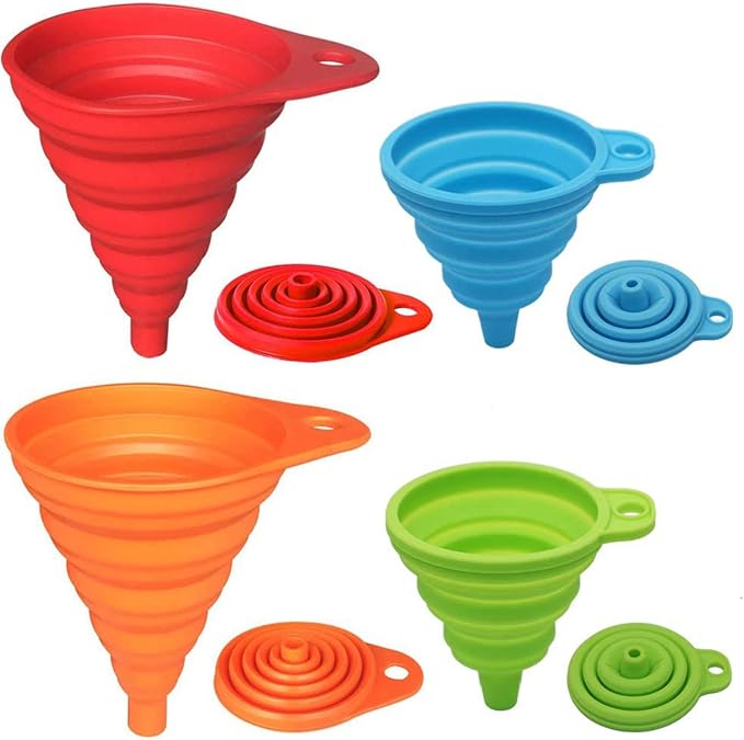 KongNai Silicone Collapsible Kitchen Funnels 4 Pack + Wide Mouth Canning Funnels 3 Pack