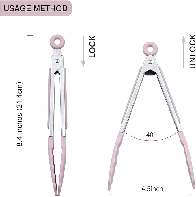 MSY BIGSUNNY Kitchen Food Tongs - 7" Mini Silicone Serving Tongs - Set of 3 (Pink)