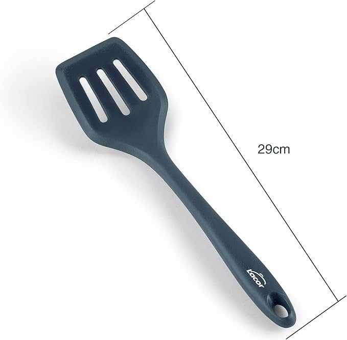 LACOR 64468 Grey Spoon Hole Spatula Silicone Kitchen Utensils Ergonomic Handle Non-Stick High Temperature Resistant Dishwasher Safe Length 29cm