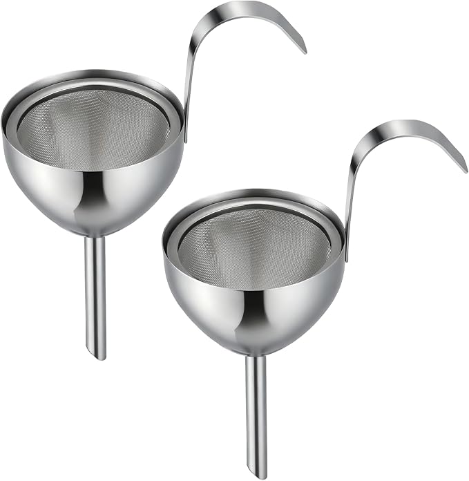 2 Sets Stainless Steel Funnel with Strainer 3 Inch Mouth Diameter Wine Filter Strainer for Filling Bottles, Oils, Juice, Wine, Coffee, Milk