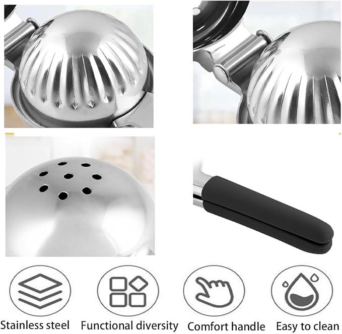 Stainless Steel Lemon Squeezer,-Silicone Handles, Hand Held Lime Squeezer for Lemons, Limes & Oranges, Ergonomic Non-Slip Design, Suitable for Kitchen, Outdoor, Bar Lemon Squeezer