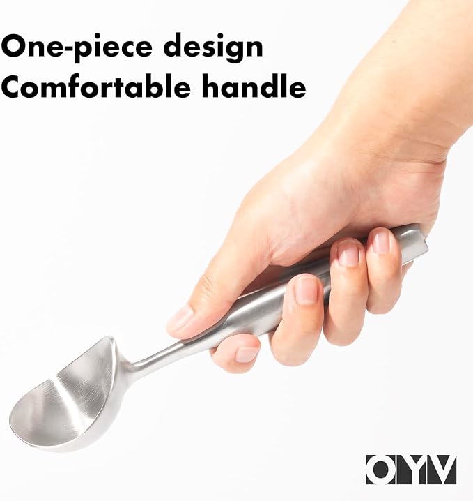 OYV 304 Stainless Steel Ice Cream Scoop, Ergonomically Designed Handle for Comfort, Heavy Duty Ice Cream Scooper, One-Piece Design Ice Cream Scoops, Dishwasher Safe