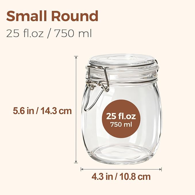 ComSaf Round Glass Jars with Airtight Lids 25 oz 6 Pack Pickling | Flour sugar rice, Preserving canning, Pantry organization, Kitchen storage, Dry goods, Sourdough fermenting, Mason jars