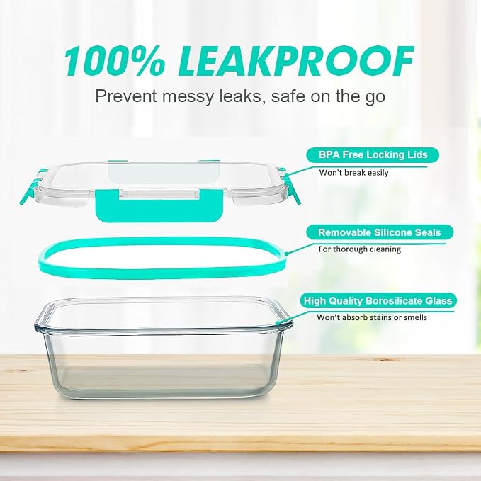 VERONES 12 Packs Glass Food Storage Containers Set with Lids, Green | Airtight Glass Lunch Containers, Glass Meal Prep Containers with Lids, for Microwave, Oven, Freezer & Dishwasher Friendly