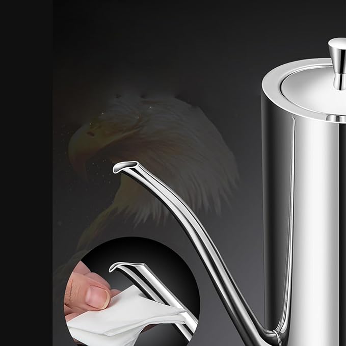 KSENDALO SUS304 24oz/700mL Stainless Steel Olive Oil Dispenser, Silver | Leakproof Oil Bottle, One-Piece Body, w/Long Spout Vertical Handle Kitchen Cruet for Precision Pouring