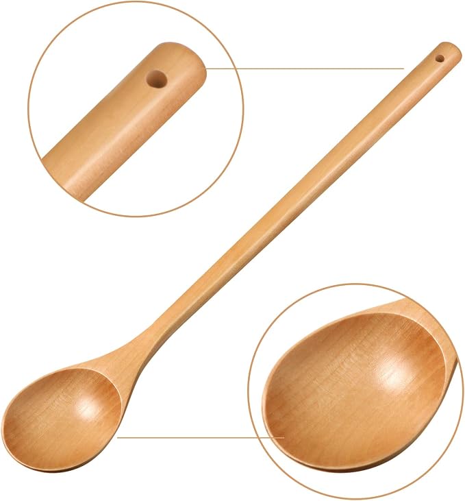8 Pcs Wood Mixing Spoons, 13 Inch Long Handle Wooden Spoons for Mixing, Large Wooden Soup Spoon Utensil Set for Kitchen Stirring and Cooking, Sturdy and Lightweight(8 Pieces)