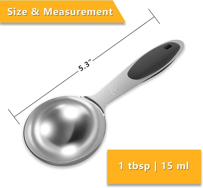 LEIFENY 4PCS 1 Tbsp(3tsp, 1/2oz, 15ml) Single Measuring Spoon with Black Silicone Grip, Stainless Steel Individual Measure Scoop Only