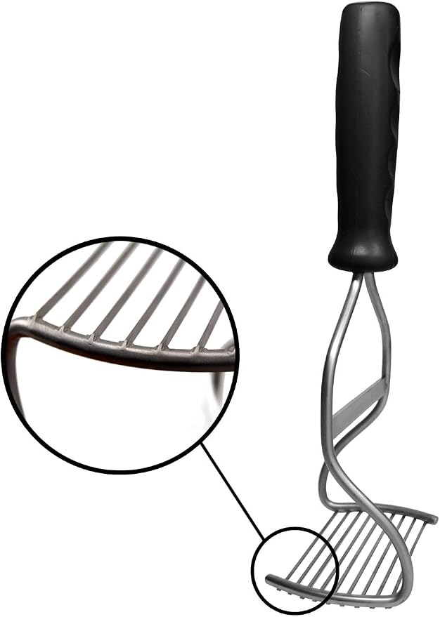 Diamond Series Heavy Duty Potato Masher – Stainless Steel Handheld Food Masher & Blender with Ergonomic Non-Slip Handle – Ideal for Beans, Veggies, Avocados, Fruits & More – Black