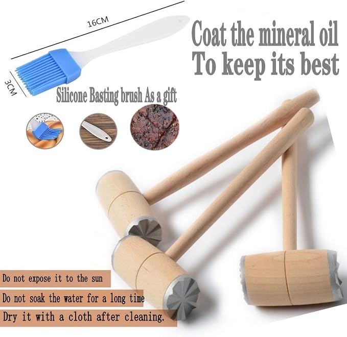 Vimi Meat Tenderizer Wooden Meat Tenderizer Mallet,Chicken Pounder with Double Side Aluminum Meat Mallet 12"