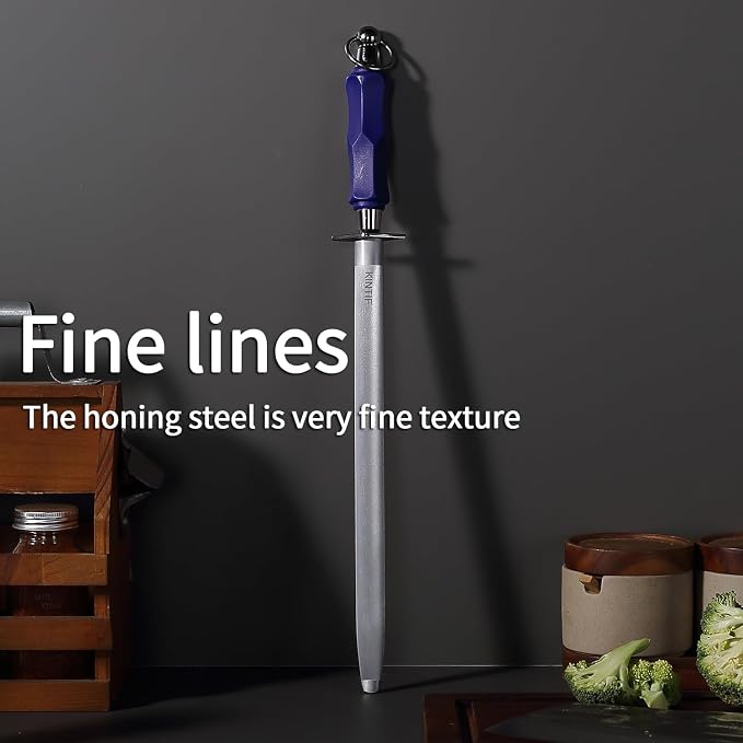 Honing Steel 10 inch Professional Knife Sharpener Honing Rod, Fine Lines, High Carbon Steel, High hardness, Flat Knife Sharpening Steel