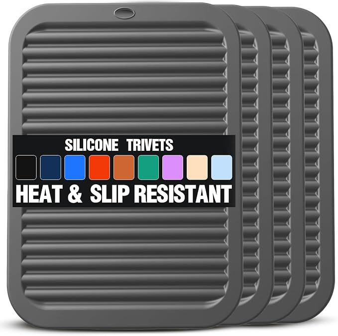 Silicone Trivets for Hot Pots and Pans - 4 Heat Resistant Pot Holders Silicone Trivet Mat Multipurpose Counter Pads (Deep Gray)