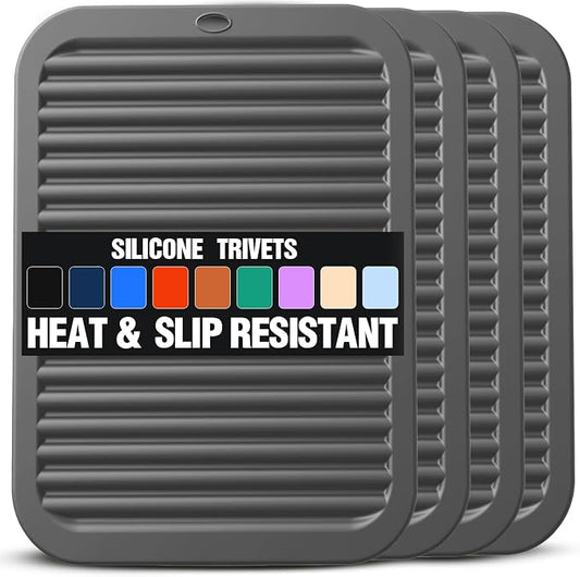 Silicone Trivets for Hot Pots and Pans - 4 Heat Resistant Pot Holders Silicone Trivet Mat Multipurpose Counter Pads (Deep Gray)