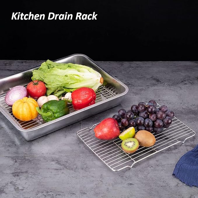 2 Pack CoolingRack, 12.2"x7.9" Heavy Duty Stainless Steel Baking Cookie Cooling Rack Oven Safe Wire Rack for Oven Safe Cooking Grilling (2 Pack)